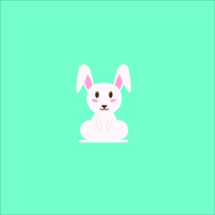 Cute bunny icon, flat style.Rabbit on white background. 