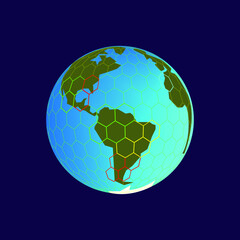 Earth planet with hexagonal grid