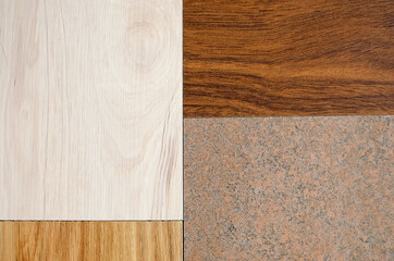 Stand laminated dsp in furniture store. exterior laminated chipboards color palette and texture for furniture.
