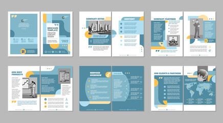 Brochure creative design. Multipurpose template, include cover, back and inside pages. Trendy minimalist flat geometric design. Vertical a4 format.