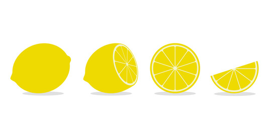 set of whole and sliced lime or lemon with leaf.