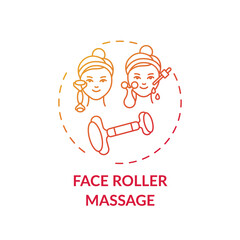 Fototapeta premium Face roller massage concept icon. At-home face care procedure idea thin line illustration. Anti-aging tool. Easing muscle tension. Increasing blood flow. Vector isolated outline RGB color drawing
