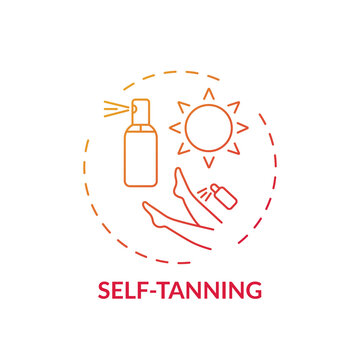 Self-tanning concept icon. Home beauty treatment idea thin line illustration. Suntan effect without sun. Cosmetic substance. Producing artificial suntan. Vector isolated outline RGB color drawing