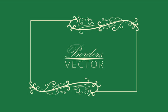 fancy border design for wedding invitation or frame decoration, green vector with floral vine borders