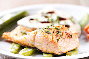 Fillet of Salmon with fresh vegetables. High quality photo