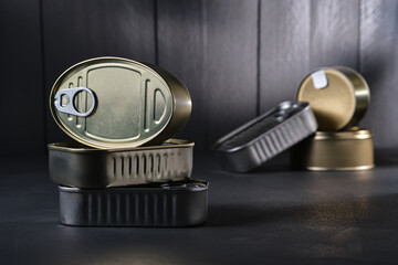 Closed cans of canned food