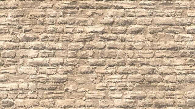 Desert limestone brick wall, old uneven yellow brick wall, background texture. 3D-rendering