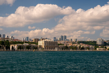 Fototapeta premium Dolmabahce Palace from the blue waters of the Bosphorus in Istanbul.