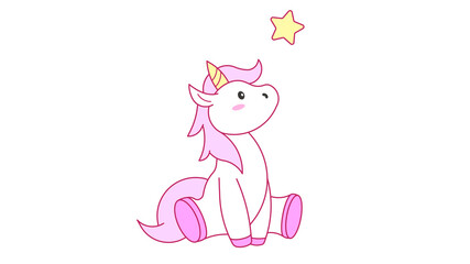 Cute cartoon character unicorn. Print for Baby Shower