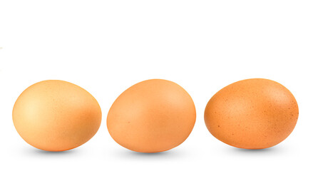 Row of eggs isolated on white background