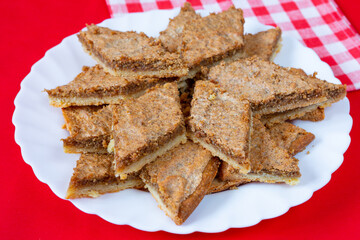 Nut pie on glass plate