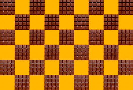 Pattern of chocolate bars against yellow background