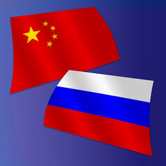 The Russian flag and the Chinese flag on a dark blue background