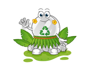 recycle sign hawaiian waving character. cartoon mascot vector
