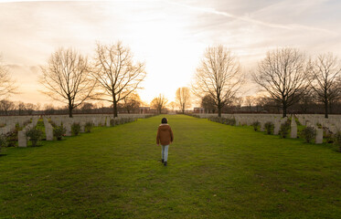 Sunset at a cemetery