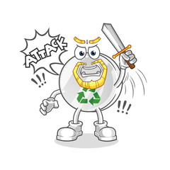 recycle sign knights attack with sword character. cartoon mascot vector