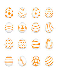 Set of golden Easter eggs different patterns, vector illustration