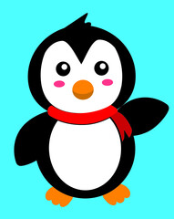 Sheltered penguin.  Animal with scarf.  Cute vector