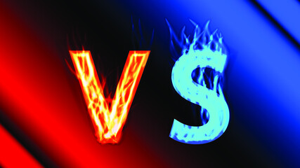 Versus or VS with realistic fire flames vector icons . vs  letters with  glow on a red-blue background . VS symbols of sport game battles, boxing fights, team challenges .