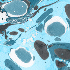 Obraz premium Blue marble ink texture on watercolor paper background. Marble stone image. Bath bomb effect. Psychedelic biomorphic art.