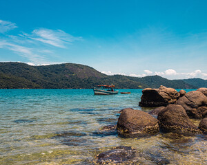 boat, sea and rocks