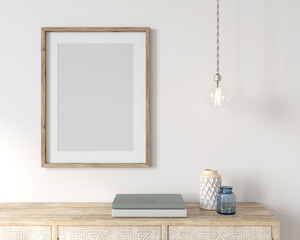 Frame Mockup interior with a poster, wooden chest of drawers …