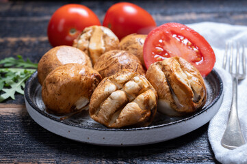 Tasty Italian food, small balls of smoked mozzarella soft cheese