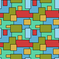 Seamless geometrical pattern with different colored rectangles.
