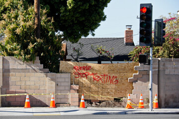 Handwritten message at site of automobile accident, Fountain Valley, California