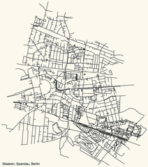 Black simple detailed city street roads map plan on vintage beige background of the neighbourhood Staaken locality of the Spandau of borough of Berlin, Germany