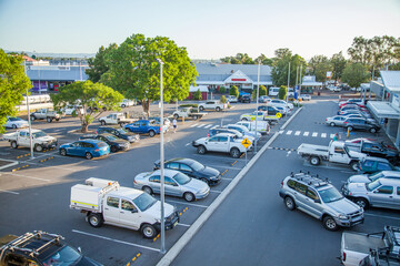 Elevated view of busy car park in Singleton near the shopping centre