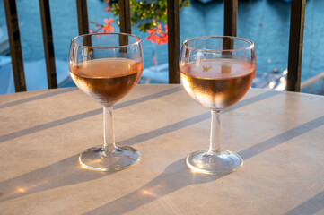 Drinking of local rose wine in summer Provence, France