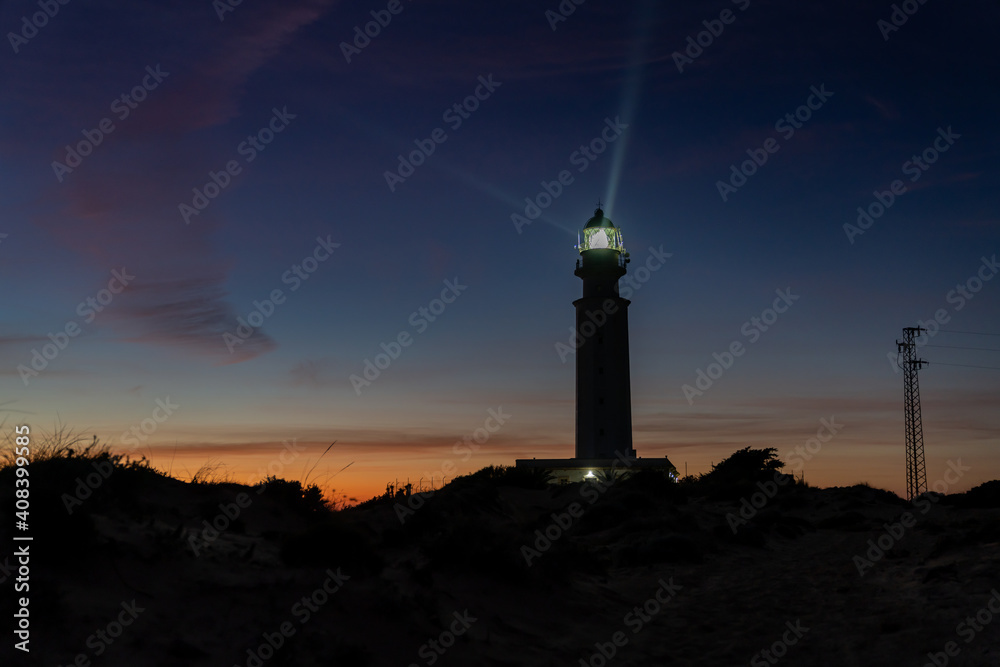 Sticker the Cape Trafalgar lighthouse signal light after sunset with colorful evening sky