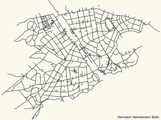 Fototapeta premium Black simple detailed city street roads map plan on vintage beige background of the neighbourhood Hermsdorf locality of the Reinickendorf of borough of Berlin, Germany