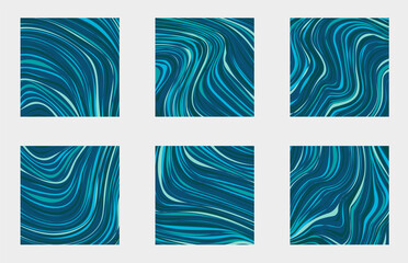 Set vector illustration marble blue texture. Splash of paint. Colorful liquid.