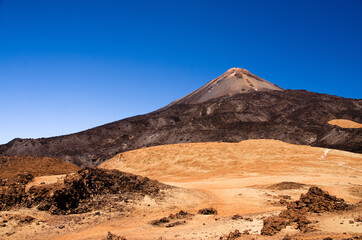 Red sand slopes of Pico de Teide volcano cone, Tenerife