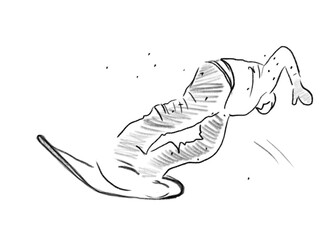 Pencil drawing depicting a snowboarder in a jump