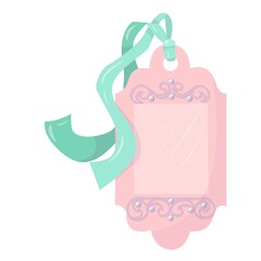 Business card or tag with ribbon. An element of decor for valentine's day in pastel colors. vector illustration drawn in cartoon style isolated on white background