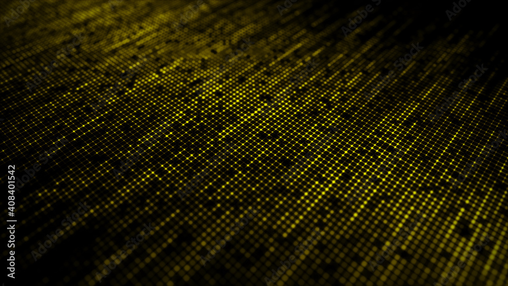 Aufkleber Gold perspective grid. Luxury technology background. Connection lines and dots. Network connection structure. Big data.Futuristic gold space on black background.