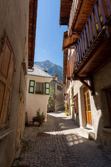 Small medieval village Venosc in French Alps, Ecrins mountain range, Isere, France