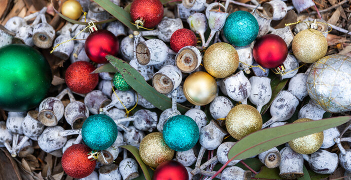 Christmas decorations in silver gumnuts