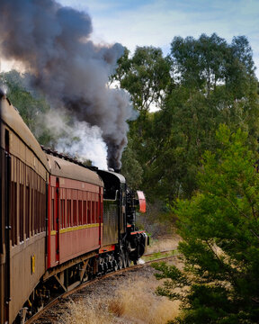Locomotive chugging along the Goldfields Railway