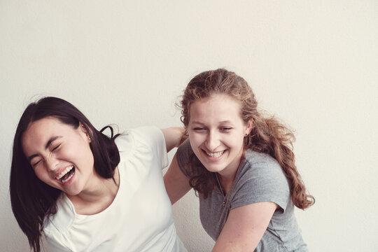 Happy students girl friends