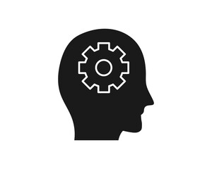 Human head silhouette with set of gears as a brain - idea and innovation concept
