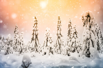 Fairytale winter forest landscape