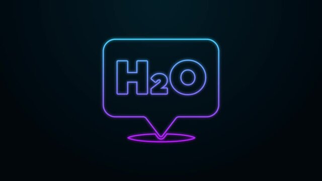 Glowing neon line Chemical formula for water drops H2O shaped icon isolated on black background. 4K Video motion graphic animation