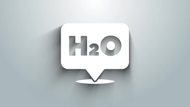 White Chemical formula for water drops H2O shaped icon isolated on grey background. 4K Video motion graphic animation