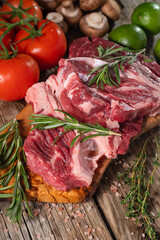 Fresh Two Slices Beef Steaks Rosemary Ingredients Cooking Recipe Book Sale Meat Stores Banner