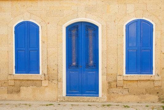 Turkey, Cesme, Alacati, facade of traditional house