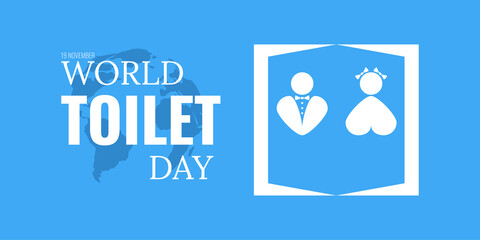 World toilet day celebrate 19 november. Greeting card, poster, banner, flyer, postcard concept design. WC door with women and men icon on blue background. Vector illustration